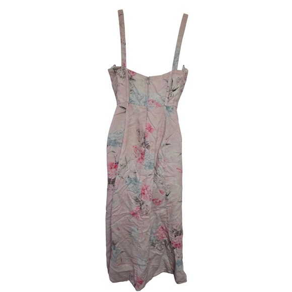 Bardot Pink Floral Corset Midi Dress Linen Blend Sleeveless Sweetheart Size 6 - Picture 4 of 6